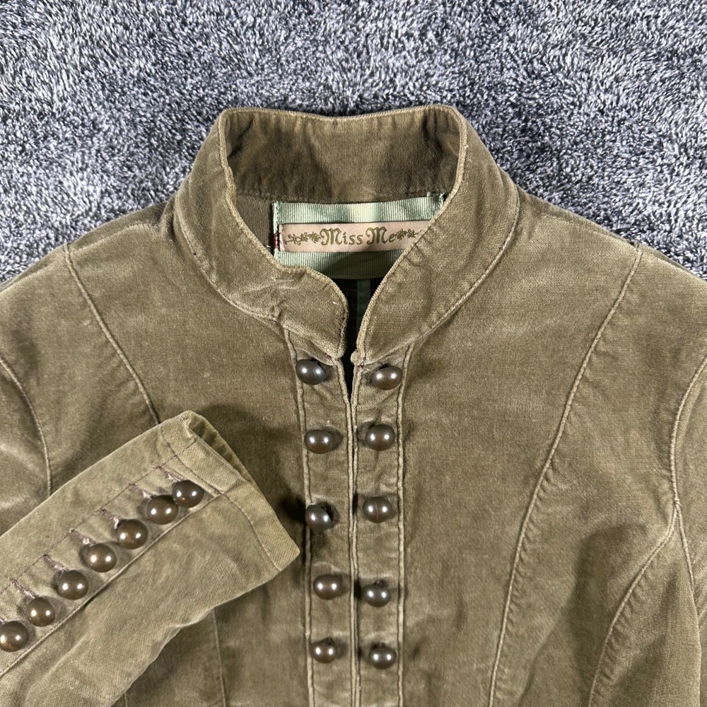 Miss Me Jacket Womens Small Green Military Button Detail Velvet Utility Boho Y2K - Picture 9 of 12